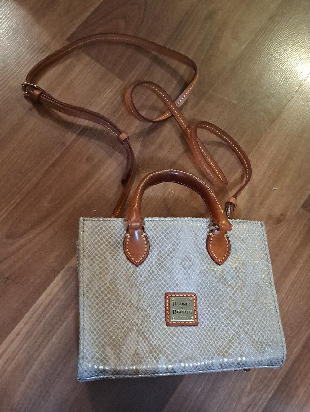 Dooney & Bourke Taupe Textured Mini Satchel with Brown Leather Trim